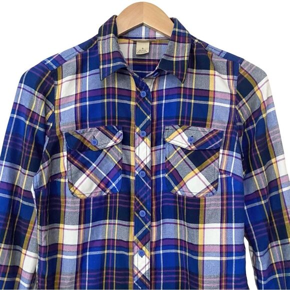 Duluth Trading Co. Womens Small Plaid Flannel Button Up Shirt Roll Tab Sleeve - Picture 4 of 8